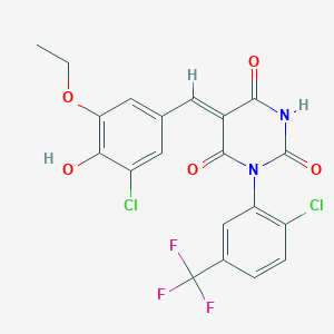 molecular formula C20H13Cl2F3N2O5 B3978275 5-(3-chloro-5-ethoxy-4-hydroxybenzylidene)-1-[2-chloro-5-(trifluoromethyl)phenyl]-2,4,6(1H,3H,5H)-pyrimidinetrione 
