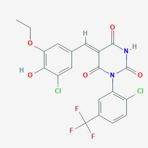 molecular formula C20H13Cl2F3N2O5 B3978275 (5Z)-5-[(3-chloro-5-ethoxy-4-hydroxyphenyl)methylidene]-1-[2-chloro-5-(trifluoromethyl)phenyl]-1,3-diazinane-2,4,6-trione 