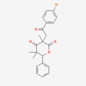 molecular formula C22H21BrO4 B3978310 3-[2-(4-bromophenyl)-2-oxoethyl]-3,5,5-trimethyl-6-phenyldihydro-2H-pyran-2,4(3H)-dione 