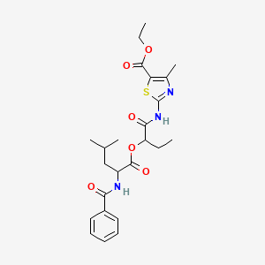 molecular formula C24H31N3O6S B3978382 1-({[5-(ethoxycarbonyl)-4-methyl-1,3-thiazol-2-yl]amino}carbonyl)propyl N-benzoylleucinate 