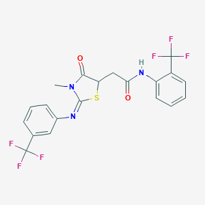 molecular formula C20H15F6N3O2S B397842 2-[3-methyl-4-oxo-2-[3-(trifluoromethyl)phenyl]imino-1,3-thiazolidin-5-yl]-N-[2-(trifluoromethyl)phenyl]acetamide 