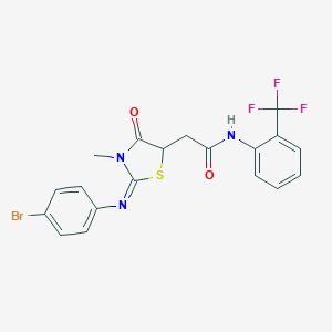 molecular formula C19H15BrF3N3O2S B397843 2-{2-[(4-bromophenyl)imino]-3-methyl-4-oxo-1,3-thiazolidin-5-yl}-N-[2-(trifluoromethyl)phenyl]acetamide 