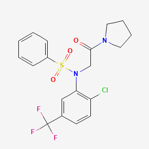 molecular formula C19H18ClF3N2O3S B3978442 N-[2-chloro-5-(trifluoromethyl)phenyl]-N-[2-oxo-2-(1-pyrrolidinyl)ethyl]benzenesulfonamide 