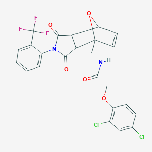 molecular formula C24H17Cl2F3N2O5 B397853 2-(2,4-dichlorophenoxy)-N-({3,5-dioxo-4-[2-(trifluoromethyl)phenyl]-10-oxa-4-azatricyclo[5.2.1.0~2,6~]dec-8-en-1-yl}methyl)acetamide 