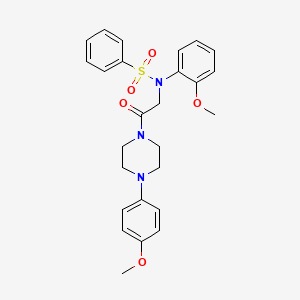 molecular formula C26H29N3O5S B3978569 N-(2-methoxyphenyl)-N-{2-[4-(4-methoxyphenyl)piperazin-1-yl]-2-oxoethyl}benzenesulfonamide 