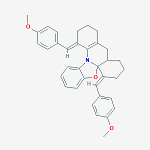 molecular formula C35H35NO3 B397857 6,14-Bis(4-methoxybenzylidene)-6,7,8,9,9a,10,11,12,13,14-decahydro[1,3]benzoxazolo[2,3-e]acridine 