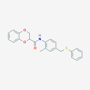 molecular formula C23H21NO3S B3978599 N-{2-methyl-4-[(phenylthio)methyl]phenyl}-2,3-dihydro-1,4-benzodioxine-2-carboxamide 