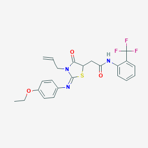 molecular formula C23H22F3N3O3S B397863 2-{3-allyl-2-[(4-ethoxyphenyl)imino]-4-oxo-1,3-thiazolidin-5-yl}-N-[2-(trifluoromethyl)phenyl]acetamide 