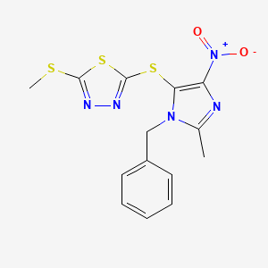 molecular formula C14H13N5O2S3 B3978645 2-[(1-benzyl-2-methyl-4-nitro-1H-imidazol-5-yl)thio]-5-(methylthio)-1,3,4-thiadiazole 