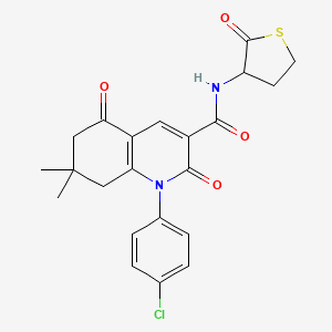 molecular formula C22H21ClN2O4S B3978736 1-(4-chlorophenyl)-7,7-dimethyl-2,5-dioxo-N-(2-oxotetrahydro-3-thienyl)-1,2,5,6,7,8-hexahydro-3-quinolinecarboxamide 