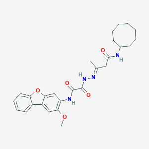 molecular formula C27H32N4O5 B397874 (3E)-N-cyclooctyl-3-(2-{[(2-methoxydibenzo[b,d]furan-3-yl)amino](oxo)acetyl}hydrazinylidene)butanamide 