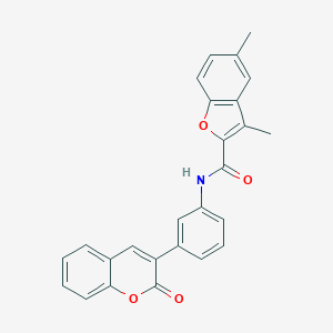 molecular formula C26H19NO4 B397880 3,5-dimethyl-N-[3-(2-oxo-2H-chromen-3-yl)phenyl]-1-benzofuran-2-carboxamide 