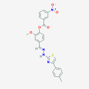 molecular formula C25H20N4O5S B397889 2-methoxy-4-[(E)-{2-[4-(4-methylphenyl)-1,3-thiazol-2-yl]hydrazinylidene}methyl]phenyl 3-nitrobenzoate 