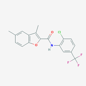 molecular formula C18H13ClF3NO2 B397891 N-[2-chloro-5-(trifluoromethyl)phenyl]-3,5-dimethyl-1-benzofuran-2-carboxamide 