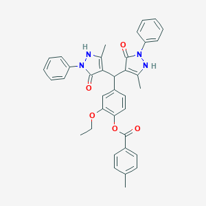 molecular formula C37H34N4O5 B397895 4-[bis(5-hydroxy-3-methyl-1-phenyl-1H-pyrazol-4-yl)methyl]-2-ethoxyphenyl 4-methylbenzoate 