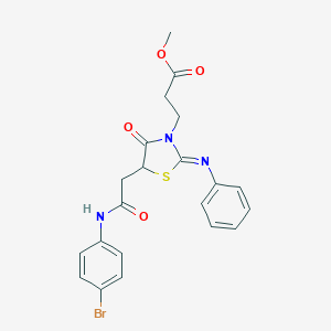 molecular formula C21H20BrN3O4S B397896 Methyl3-[5-[2-(4-bromoanilino)-2-oxoethyl]-4-oxo-2-(phenylimino)-1,3-thiazolidin-3-yl]propanoate 