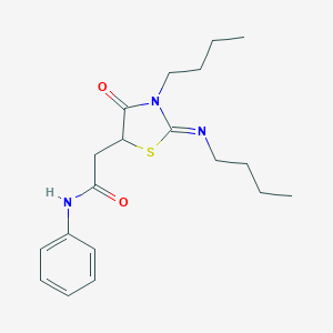 molecular formula C19H27N3O2S B397901 2-[3-butyl-2-(butylimino)-4-oxo-1,3-thiazolidin-5-yl]-N-phenylacetamide 