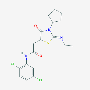molecular formula C18H21Cl2N3O2S B397903 2-[3-cyclopentyl-2-(ethylimino)-4-oxo-1,3-thiazolidin-5-yl]-N-(2,5-dichlorophenyl)acetamide 