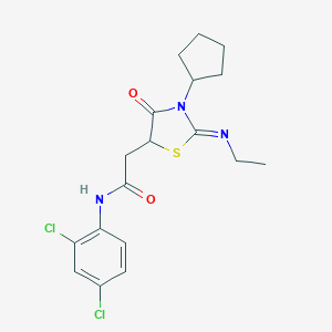 2-[3-cyclopentyl-2-(ethylimino)-4-oxo-1,3-thiazolidin-5-yl]-N-(2,4-dichlorophenyl)acetamide