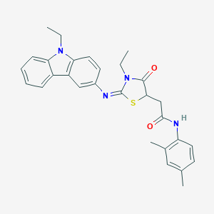 molecular formula C29H30N4O2S B397910 N-(2,4-dimethylphenyl)-2-{3-ethyl-2-[(9-ethyl-9H-carbazol-3-yl)imino]-4-oxo-1,3-thiazolidin-5-yl}acetamide 