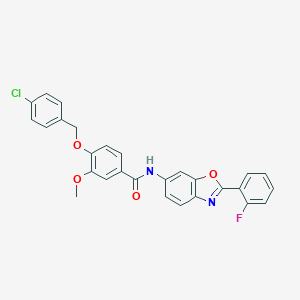 molecular formula C28H20ClFN2O4 B397913 4-[(4-chlorobenzyl)oxy]-N-[2-(2-fluorophenyl)-1,3-benzoxazol-6-yl]-3-methoxybenzamide 