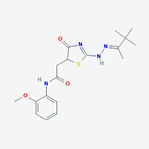 molecular formula C18H24N4O3S B397921 2-[2-[(2E)-2-(3,3-dimethylbutan-2-ylidene)hydrazinyl]-4-oxo-1,3-thiazol-5-yl]-N-(2-methoxyphenyl)acetamide 