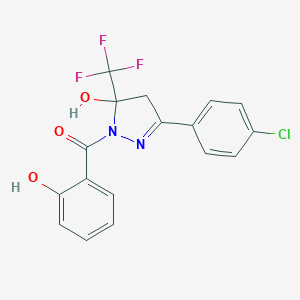 molecular formula C17H12ClF3N2O3 B397922 [3-(4-chlorophenyl)-5-hydroxy-5-(trifluoromethyl)-4H-pyrazol-1-yl]-(2-hydroxyphenyl)methanone 