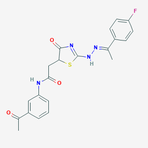 N-(3-acetylphenyl)-2-[2-[(2E)-2-[1-(4-fluorophenyl)ethylidene]hydrazinyl]-4-oxo-1,3-thiazol-5-yl]acetamide