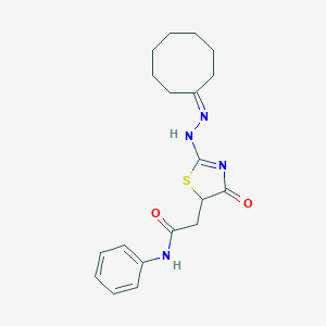 molecular formula C19H24N4O2S B397926 2-[2-(2-cyclooctylidenehydrazinyl)-4-oxo-1,3-thiazol-5-yl]-N-phenylacetamide 