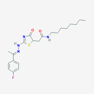 molecular formula C21H29FN4O2S B397927 2-[2-[(2E)-2-[1-(4-fluorophenyl)ethylidene]hydrazinyl]-4-oxo-1,3-thiazol-5-yl]-N-octylacetamide 