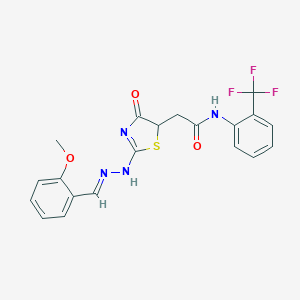 molecular formula C20H17F3N4O3S B397931 2-[2-[(2E)-2-[(2-methoxyphenyl)methylidene]hydrazinyl]-4-oxo-1,3-thiazol-5-yl]-N-[2-(trifluoromethyl)phenyl]acetamide 