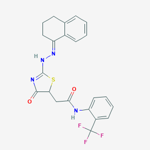molecular formula C22H19F3N4O2S B397932 2-[2-[(2E)-2-(3,4-dihydro-2H-naphthalen-1-ylidene)hydrazinyl]-4-oxo-1,3-thiazol-5-yl]-N-[2-(trifluoromethyl)phenyl]acetamide 