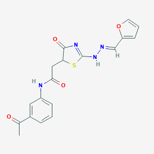 molecular formula C18H16N4O4S B397933 N-(3-acetylphenyl)-2-[2-[(2E)-2-(furan-2-ylmethylidene)hydrazinyl]-4-oxo-1,3-thiazol-5-yl]acetamide 