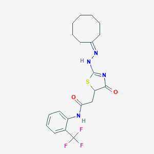 molecular formula C20H23F3N4O2S B397942 2-[2-(2-cyclooctylidenehydrazinyl)-4-oxo-1,3-thiazol-5-yl]-N-[2-(trifluoromethyl)phenyl]acetamide 