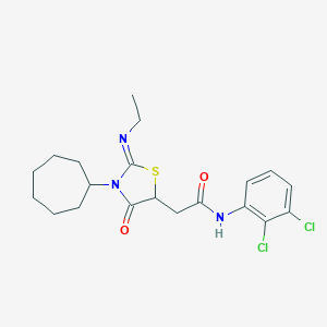 2-[3-cycloheptyl-2-(ethylimino)-4-oxo-1,3-thiazolidin-5-yl]-N-(2,3-dichlorophenyl)acetamide