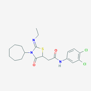 2-[3-cycloheptyl-2-(ethylimino)-4-oxo-1,3-thiazolidin-5-yl]-N-(3,4-dichlorophenyl)acetamide
