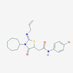 molecular formula C21H26BrN3O2S B397945 2-[2-(allylimino)-3-cycloheptyl-4-oxo-1,3-thiazolidin-5-yl]-N-(4-bromophenyl)acetamide 