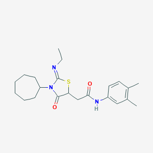 molecular formula C22H31N3O2S B397947 2-[3-cycloheptyl-2-(ethylimino)-4-oxo-1,3-thiazolidin-5-yl]-N-(3,4-dimethylphenyl)acetamide 
