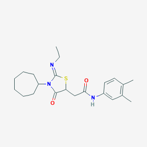 2-[3-cycloheptyl-2-(ethylimino)-4-oxo-1,3-thiazolidin-5-yl]-N-(3,4-dimethylphenyl)acetamide