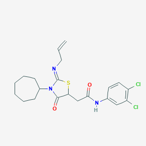 molecular formula C21H25Cl2N3O2S B397953 2-[2-(allylimino)-3-cycloheptyl-4-oxo-1,3-thiazolidin-5-yl]-N-(3,4-dichlorophenyl)acetamide 