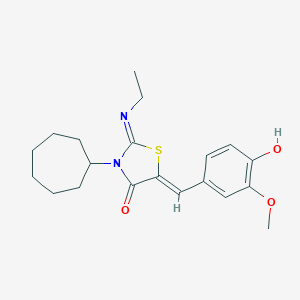 molecular formula C20H26N2O3S B397963 3-Cycloheptyl-2-(ethylimino)-5-(4-hydroxy-3-methoxybenzylidene)-1,3-thiazolidin-4-one 