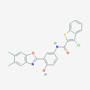 molecular formula C24H17ClN2O3S B397969 3-chloro-N-[3-(5,6-dimethyl-1,3-benzoxazol-2-yl)-4-hydroxyphenyl]-1-benzothiophene-2-carboxamide 