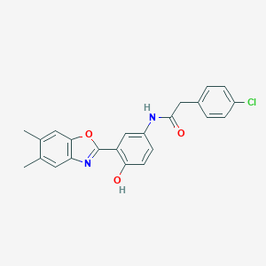 molecular formula C23H19ClN2O3 B397976 2-(4-chlorophenyl)-N-[3-(5,6-dimethyl-1,3-benzoxazol-2-yl)-4-hydroxyphenyl]acetamide 