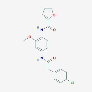 molecular formula C20H17ClN2O4 B397981 N-(4-{[(4-chlorophenyl)acetyl]amino}-2-methoxyphenyl)-2-furamide 