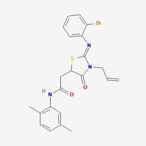 molecular formula C22H22BrN3O2S B397982 2-{3-allyl-2-[(2-bromophenyl)imino]-4-oxo-1,3-thiazolidin-5-yl}-N-(2,5-dimethylphenyl)acetamide 