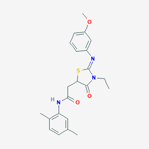 molecular formula C22H25N3O3S B397984 N-(2,5-dimethylphenyl)-2-{3-ethyl-2-[(3-methoxyphenyl)imino]-4-oxo-1,3-thiazolidin-5-yl}acetamide 