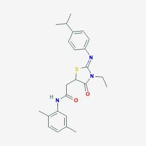 molecular formula C24H29N3O2S B397986 N-(2,5-dimethylphenyl)-2-{3-ethyl-2-[(4-isopropylphenyl)imino]-4-oxo-1,3-thiazolidin-5-yl}acetamide 