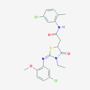 molecular formula C21H21Cl2N3O3S B397987 2-{2-[(5-chloro-2-methoxyphenyl)imino]-3-ethyl-4-oxo-1,3-thiazolidin-5-yl}-N-(5-chloro-2-methylphenyl)acetamide 