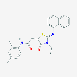 molecular formula C25H25N3O2S B397989 N-(2,4-dimethylphenyl)-2-[3-ethyl-2-(1-naphthylimino)-4-oxo-1,3-thiazolidin-5-yl]acetamide 