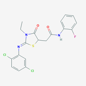 molecular formula C19H16Cl2FN3O2S B397990 2-[2-(2,5-dichlorophenyl)imino-3-ethyl-4-oxo-1,3-thiazolidin-5-yl]-N-(2-fluorophenyl)acetamide 